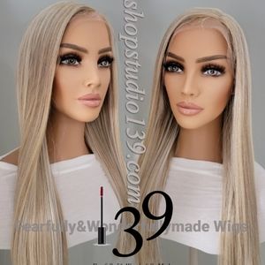 Human hair balayage HD lace front wig with side part